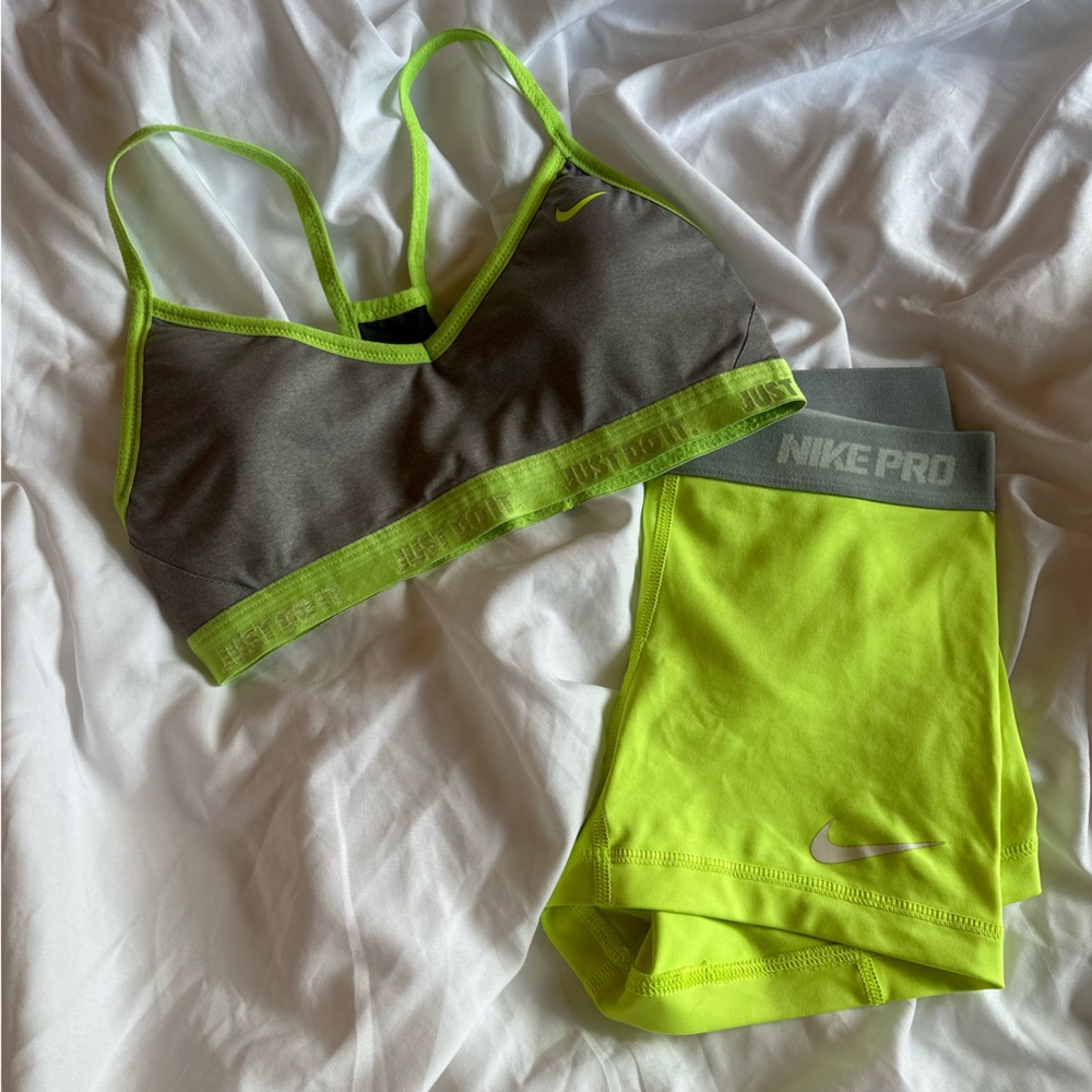 Matching Nike sports bra and spandex shorts set